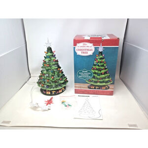 Joiedomi 15" Ceramic Pre-Lit Multi-Color Lights Christmas Tree Hand Paint Green